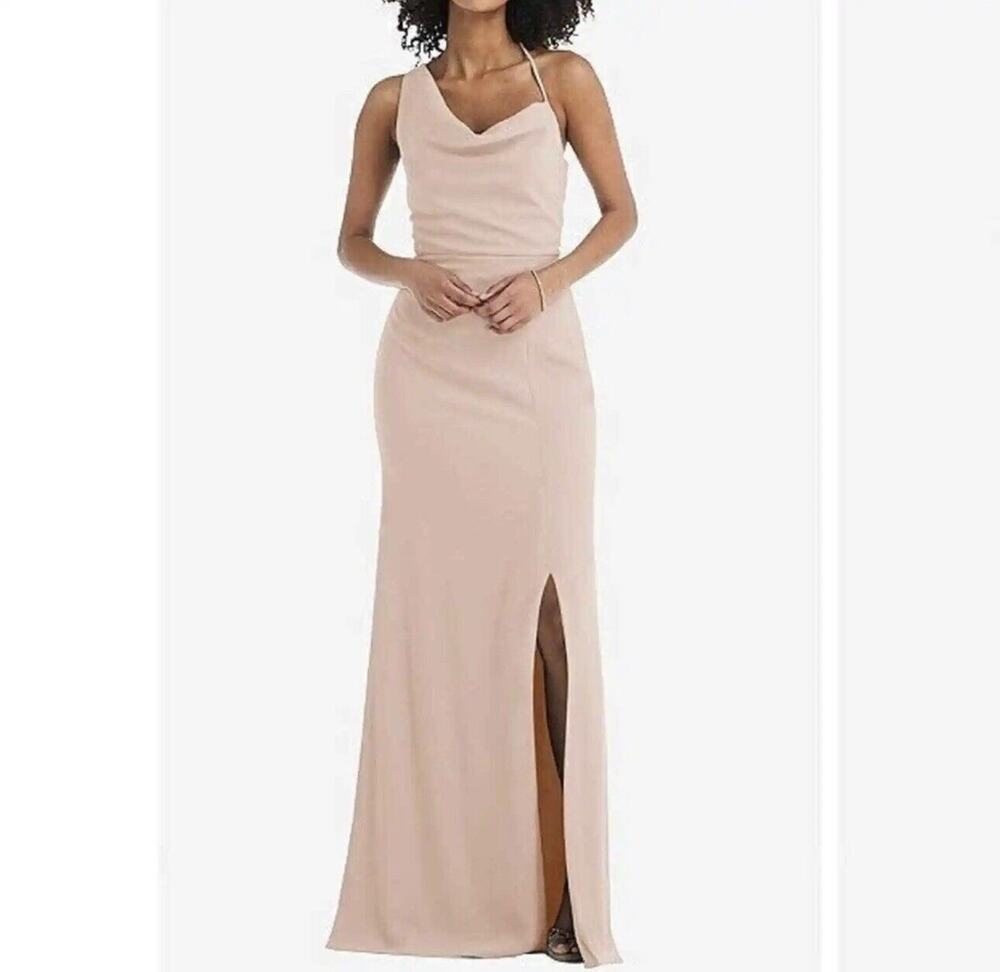 After Six One Shoulder Draped Cowl Neck Maxi Dress Cameo Size 4 Bridesmaid